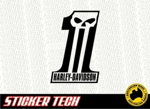 NUMBER ONE 1 HARLEY DAVIDSON SKULL STICKER DECAL SUITS CHOPPER SOFTAIL SPORTSTER - Picture 1 of 2