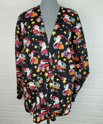Tafford Christmas Winter Scrub Top Size M Medium Santa Claus Long Sleeves  - Image 1 of 4