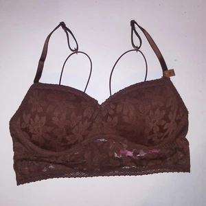 Victoria Secret PINK Bralette Bra Large Brown Lace Push Up Long Line Underwire - Picture 1 of 7