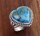 Heart Shape Blue Copper Turquoise Ring Split Shank 925 Sterling Silver Rings