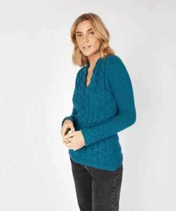 $149 Ireland's Eye Knitwear Wool & Cashmere Horseshoe Cable V-Neck Sweater L - Picture 1 of 8