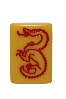 Bakelite MAH JONG TILE "Large Red Dragon"  Butterscotch   Vintage Tile - Image 1 of 2