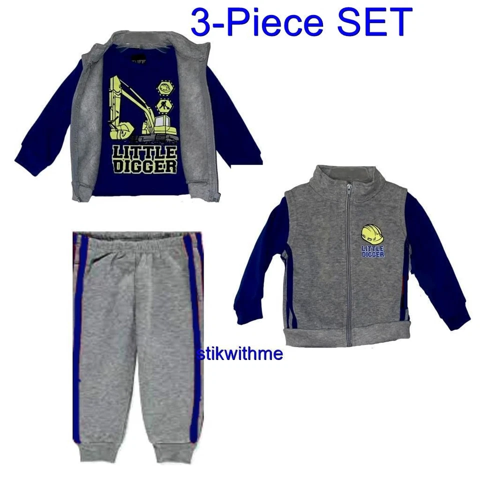 Conjunto de 3 piezas de atuendo para bebé: sudadera LS, chaleco con cremallera y pantalones deportivos largos [12 meses] Foto 1 de 4