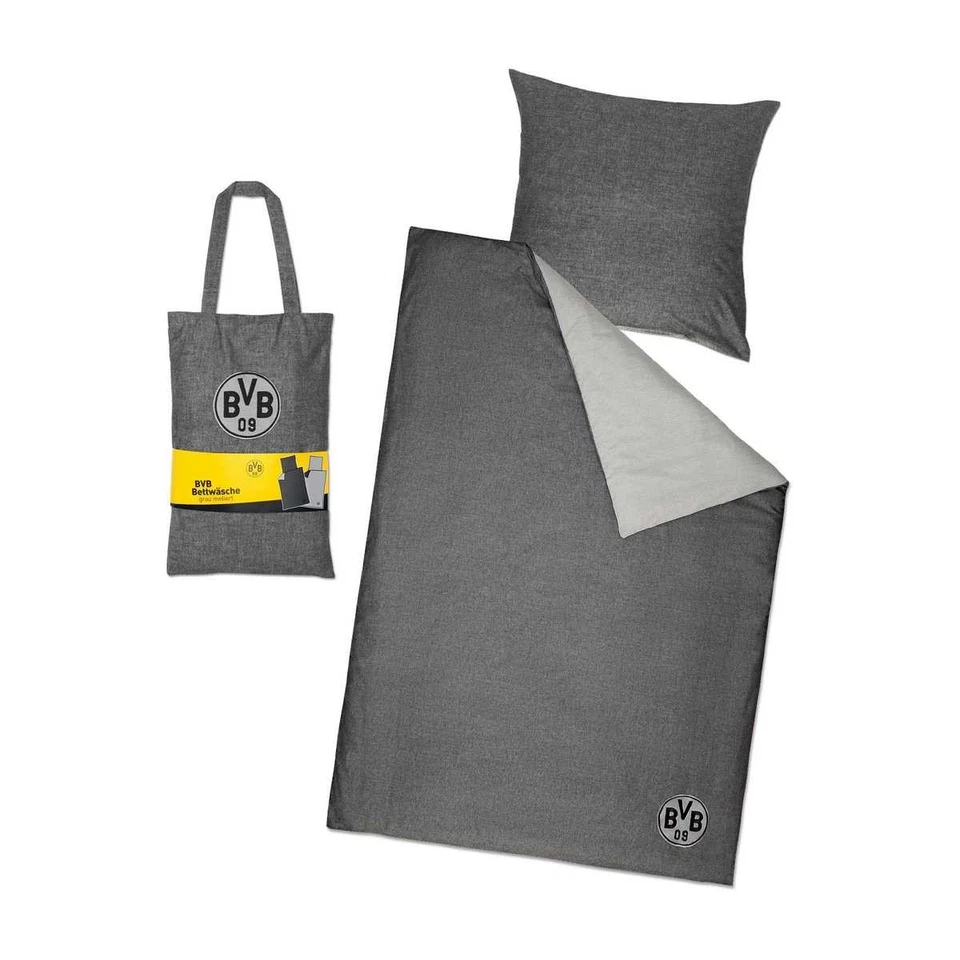 BVB Borussia Dortmund Bettwäsche grau meliert 135 x 200 cm - Bild 1 von 4