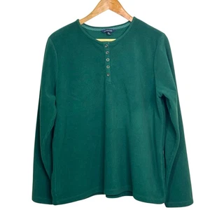 Lands End Gr. XL grün Fleece Henley Knopfleiste Pullover Shirt - Bild 1 von 6