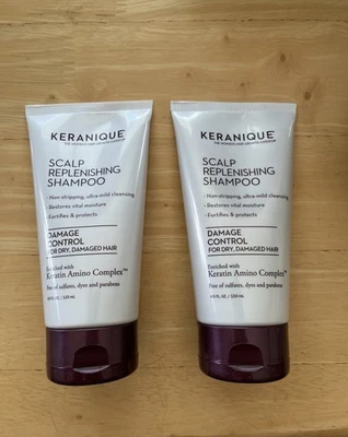 Keranique SCALP REPLENISHING SHAMPOO For Dry Damage Control 4.5 oz. LOT OF 2 New Foto 1 de 3