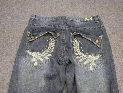 Pantalones de mezclilla Brooklyn Xpress para hombre 34x32 azules bordados solapa bolsillo pierna ancha holgados Foto 1 de 4