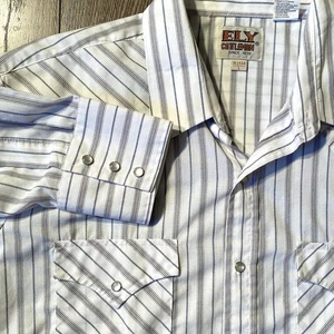 Ely Cattleman Western Pearl Snap Striped White Shirt Herren L Cowboy Rodeo 16,5/34 - Bild 1 von 11