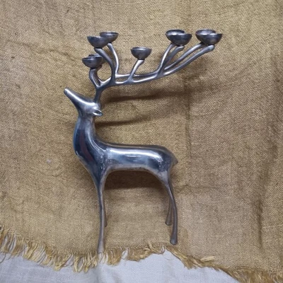 WOW!! Pottery Barn Silver Plated 10 Point Reindeer Candle Holder!!  - Image 1 of 3