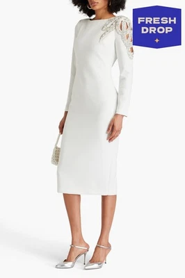 RRP€1000 BADGLEY MISCHKA Pencil Dress US8 UK12 IT44 L Rhinestones Beads Cut Out - Image 1 of 4