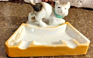 Cat ashtray snuffer porcelain vtg Japan kitten figurine mcm kitsch - Picture 1 of 6