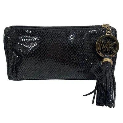 Bolso sin asas/maquillaje cosmético MICHAEL KORS negro brillante estampado de serpiente encanto borla Foto 1 de 4