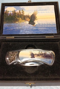 Limited Edition Eagles Pocket Knife Stunning Multi Colored Finish & Hinged Case - Picture 1 of 3