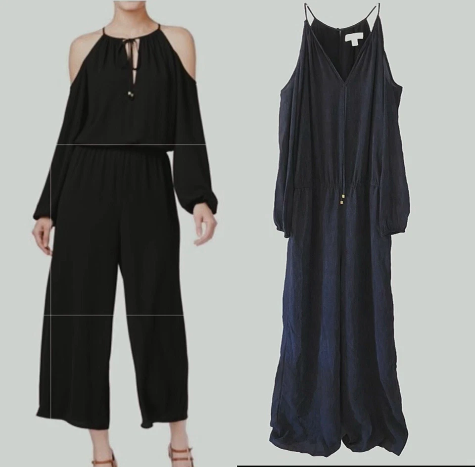 Macacão Michael Kors MK azul marinho ombro frio tamanho G manga longa perna larga - Imagem 1 de 4