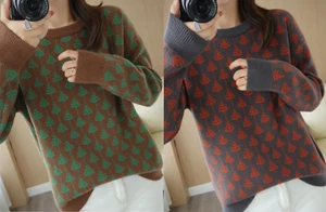Mujeres Cuello Redondo Tejido Manga Larga Algodón Pullover Suéter Floral Otoño Invierno Prendas para el torso - Imagen 1 de 9