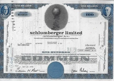 1972 SCHLUMBERGER AZIONE AUTENTICA  ASSAI POCO COMUNE E RICERCATA  SETTORE OIL - Immagine 1 di 2