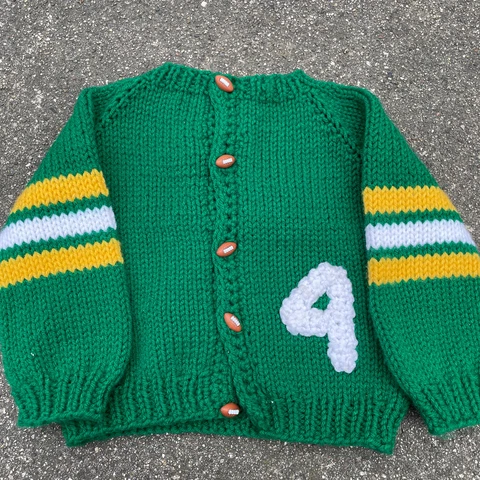 Green Bay Packers Home Made Knit Toddler Sweater Football Buttons #4 Brett Favre Cover