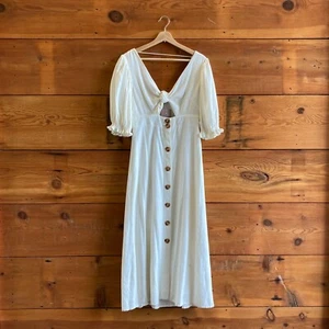 P / XS - Farm Rio NEW White Button Front Puff Sleeve Midi Dress 0715DP - Bild 1 von 3
