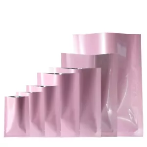 100 Stück flache glänzende doppelseitige rosa metallic oben offen Beauty Probe Creme Beutel - Bild 1 von 5