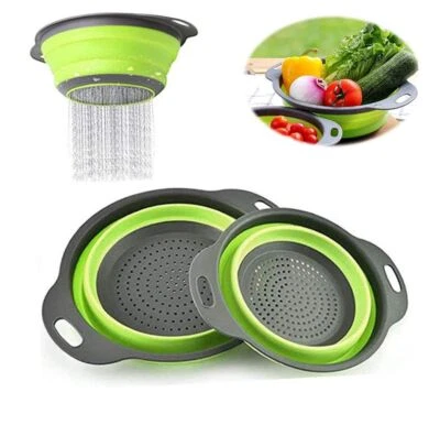 Set 2 scolapasta cestello in silicone pieghevole ripiegabile multiuso 29.5 cm 67 - Immagine 1 di 3