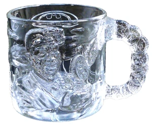McDonalds Batman Forever Glass Mug 1995 Vintage Embossed Two Face - Picture 1 of 7