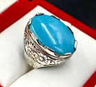 Mens Turquoise Ring, Natural Feroza Ring 925 Sterling Silver Blue Turquoise Ring