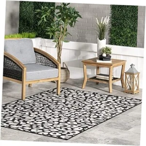 Outdoor Performance Area Rug, Stain Resistant, Weather 8' x 10' Leopard Black - Picture 1 of 7