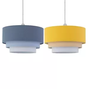 Modern Ceiling Light Shade Living Room Bedroom Blue Ochre Linen Pendant Shade - Picture 1 of 17