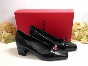 FERRAGAMO BLACK Leather Myra Bow Block Heel Pumps Size 8C *****$850*****NIB***** - Picture 1 of 18