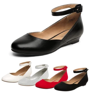 Women Flat Shoes Round Toe Ankle Strap Ballet Flat Comfort Slip On Casual Shoes - Picture 1 of 21