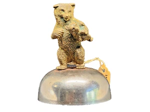 1950s Bear & Cub Figural Desk Bell – Brass on Polished Steel, 7.17 oz - Picture 1 of 6