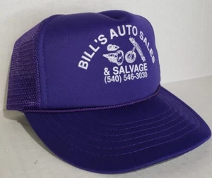 VTG Bill's Auto Salvage KC purple mesh Snapback foam truckers hat - Picture 1 of 12