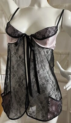 Lencería Victoria’s Secret 32 B - negra y rosa lt. push up con aros sexy nocturna Foto 1 de 4