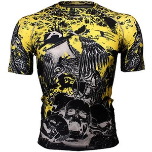 FX-325 RAVEN SKULL Skin Tights Compression Base layer Jiujitsu MMA Rash guard - Picture 1 of 6