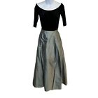 Jessica McClintock Dress 2 Piece Silk Long Skirt Black Of Shoulder Velvet Top S