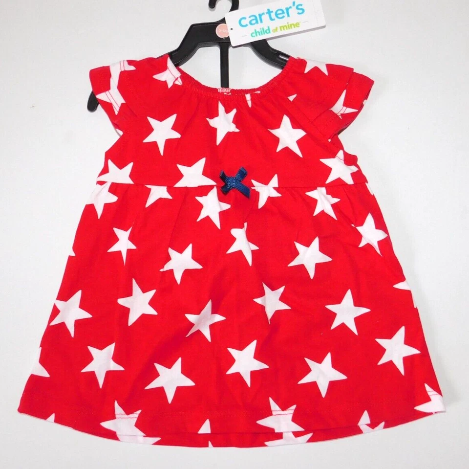 Carter's Child of Mine Baby Girl Patriotic Stars 2-Piece Dress Set Size Newborn