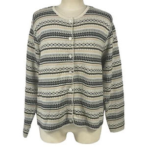 Vintage Talbots 100% Cotton Fair Isle Striped Cardigan Preppy Sweater Sz XL - Picture 1 of 10