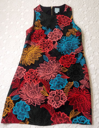 VETEMENTS Abito CeCe Steffe Shift nero floreale colorato senza maniche lunghezza ginocchio 4 donna