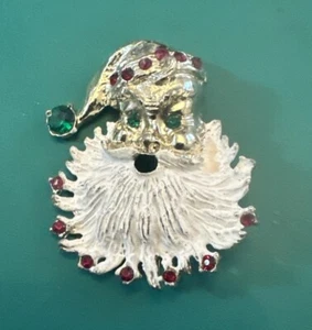 VINTAGE JEWELRY BROOCH PIN SANTA CLAUSE CHRISTMAS RHINESTONE ENAMEL FIGURAL - Picture 1 of 5