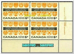 CANADA 1962 TRANS CANADIAN HIGHWAY FV FACE 20 CENT MNH STAMP SCRIPT CORNER BLOCK - Picture 1 of 2