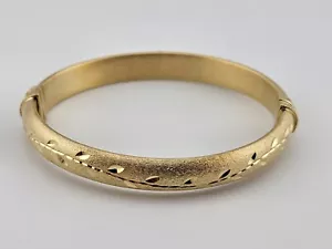 Veronese 18k Clad 925 Sterling Silver Satin Diamond Cut Bangle Hinge Bracelet - Picture 1 of 8