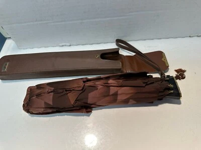 Vintage Knirps Umbrella in Brown Tone Patterns Compact Travel Case Near Mint - Image 1 of 4
