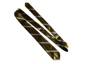 nECKTIE HABAND’S ALL SILK AVOCADO GREEN NAVY LIGHT BLUE STRIPES VINTAGE neocurio - Picture 1 of 5