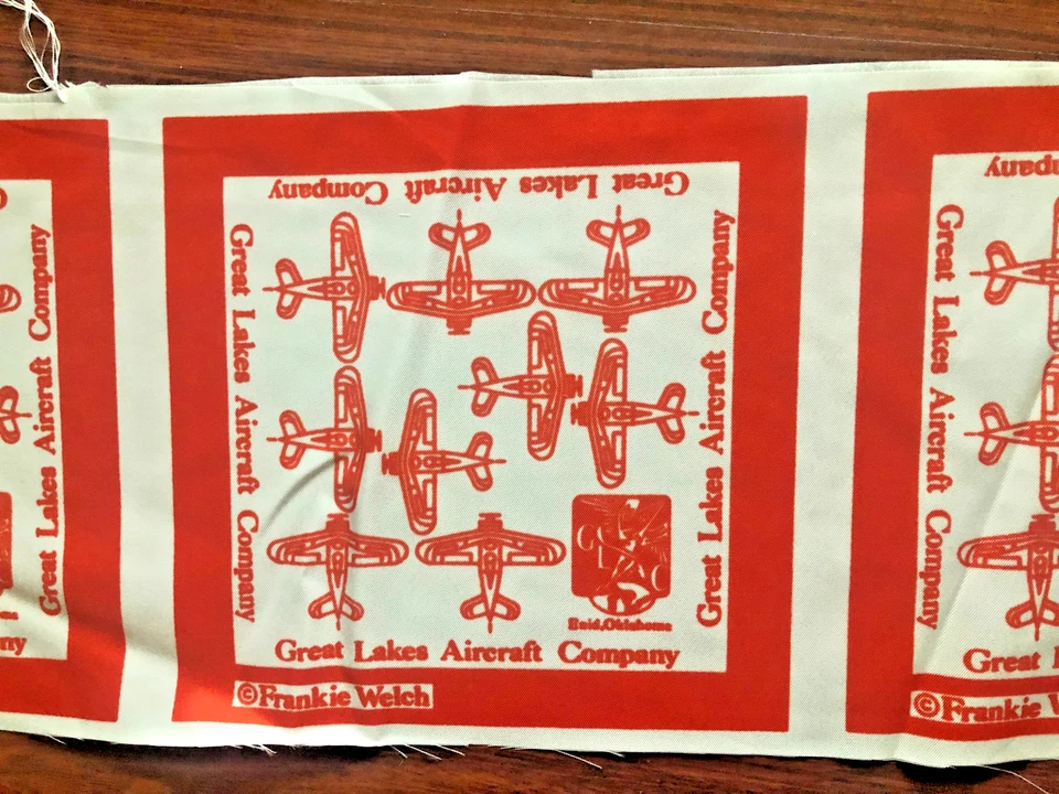 Vintage Great Lakes Aircraft Company Piece of silk fabric printed red 8" x 8" x3 - Image 1 of 2