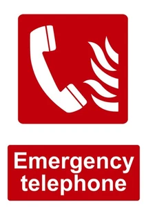 Emergency Telephone Red Fire Signage Acrylic Vinyl Sign Sticker Notice Safety - Picture 1 of 1