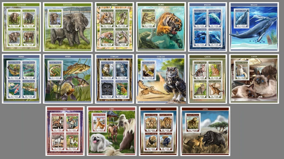 FAUNA animals St.Tome 2017 collection 16 s/s Yvert CV304€ MNH #CNA372 - Image 1 of 1