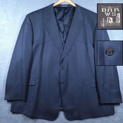Bar WS Blazer 男式 60L 蓝色人字形 2-Button Western Yoke 运动外套夹克 — 第 1/4 张图片
