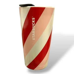 Starbucks 2022 Holiday Ceramic Tumbler with Lid ~ Peppermint Stripe ~ 12 Oz - Picture 1 of 9