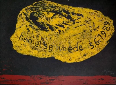 FELIX DROESE - Hemelse vrede. Signierter Kombinationsdruck Holz- und Siebdruck. - Bild 1 von 4