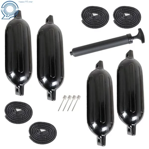 4 Black Ribbed Marine Boat Fender Vinyl Bumper Dock Shield Protection 8.5" X 27" - Picture 1 of 12